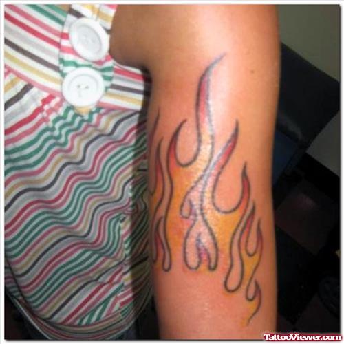 Colored Fire n Flame Tattoo On Half Sleeve