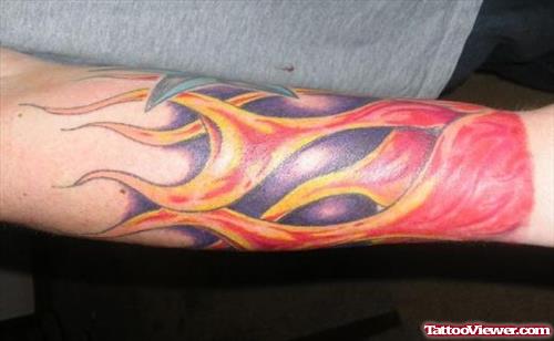 Beautiful Colored Fire n Flame Tattoo On Arm