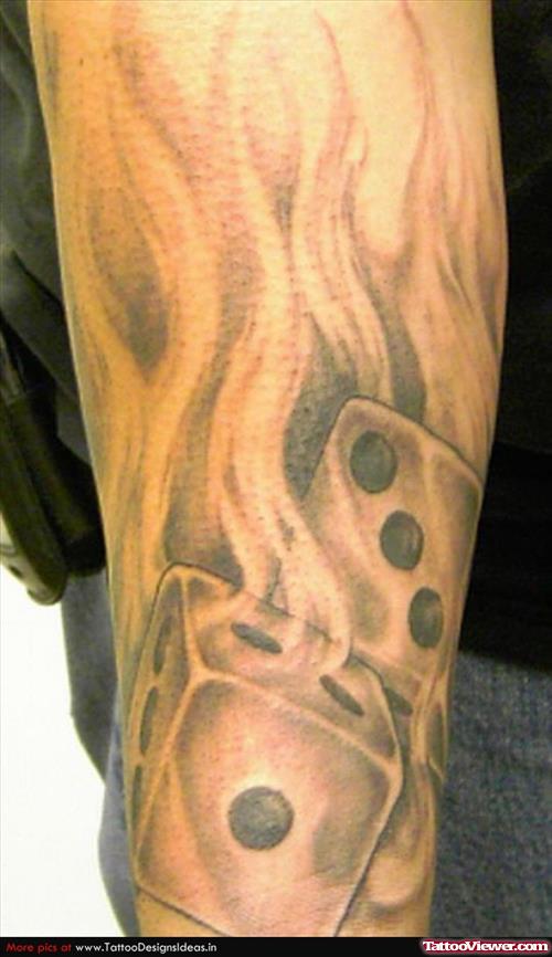 Fire And Fire and Flame Dice Tattoos On Arm