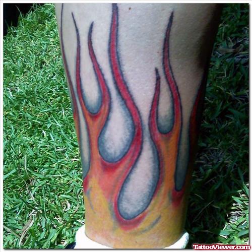 Color Fire Flame Tattoo On Ankle