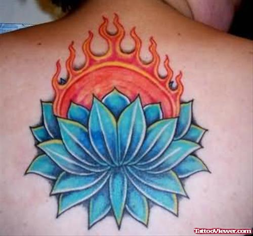 Fire and Flame Flower Tattoo On Back