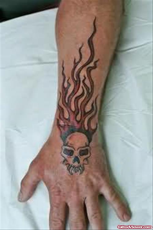 Fire And Flame Tattoo On Arm And Hand