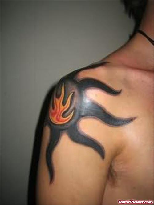 Awesome Fire and Flame Tattoo On Shoulder