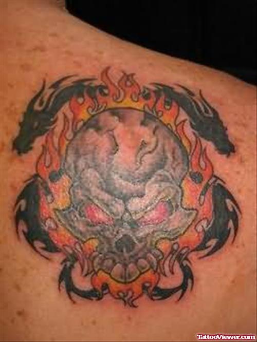 Fire and Flame Tattoo On Back Shoulder