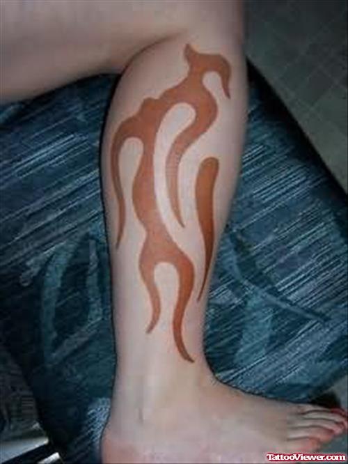 Elegant Fire and Flame Tattoo On Leg