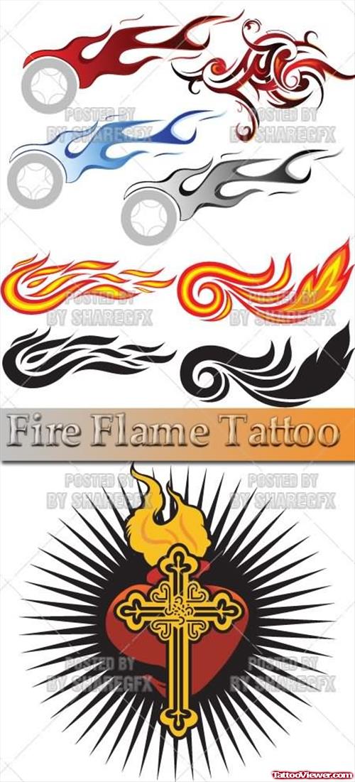 Cross Fire And Flamr Tattoo