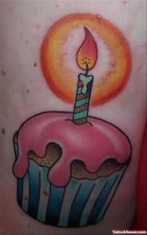 Burning Candle On Cake Tattoo