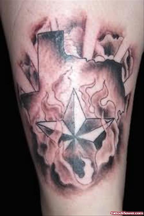 Awesome Fire and Flame Stars Tattoo