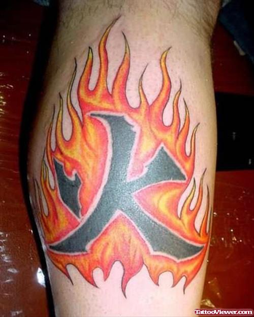 Red Hot Fire Tattoo On Leg