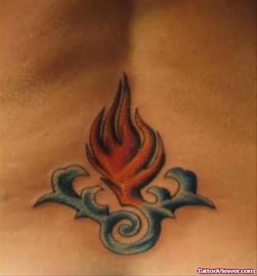 Fire And Flames Picture Tattoo On Back