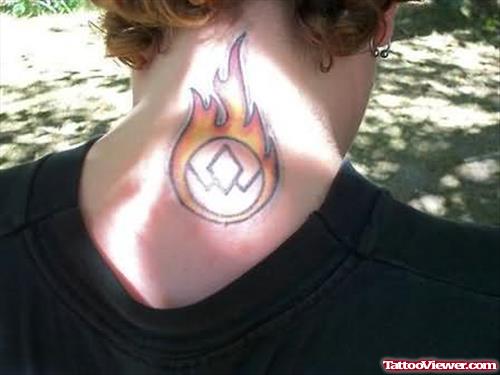 Elegant Fire and Flame Tattoo On Neck