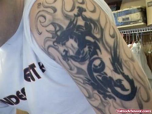 Elegant Fire and Flame Tattoo On Shoulder