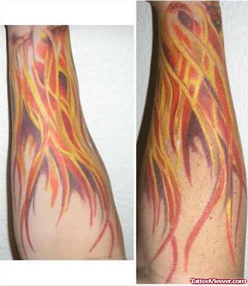 Big Flame Lights Tattoo On Arm