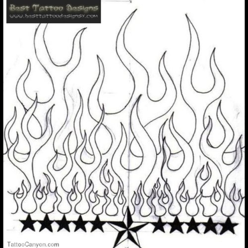 Nautical Star and Fire And Flame Tattoo Design
