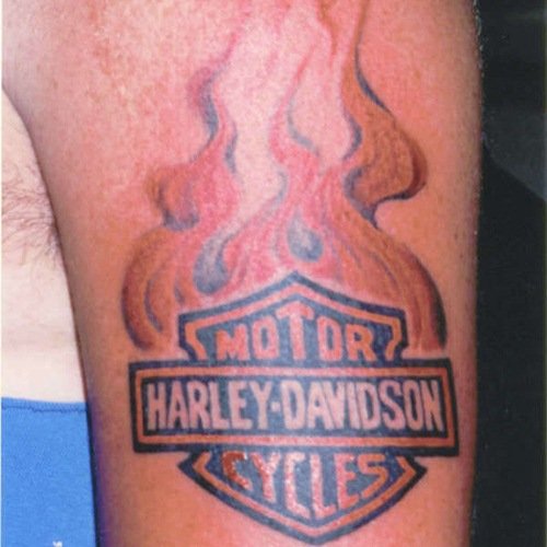 Harley Davidson Fire n Flame Tattoo On Bicep