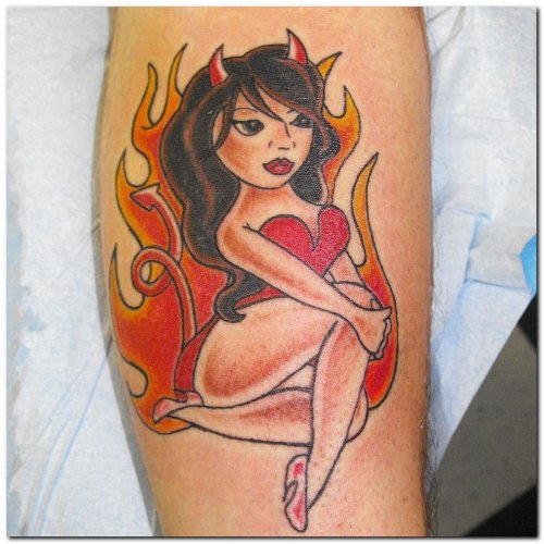 Devil Girl Fire Flame Tattoo