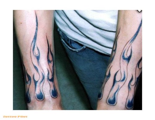 Grey Ink Fire n Flame Tattoo On Both Arms