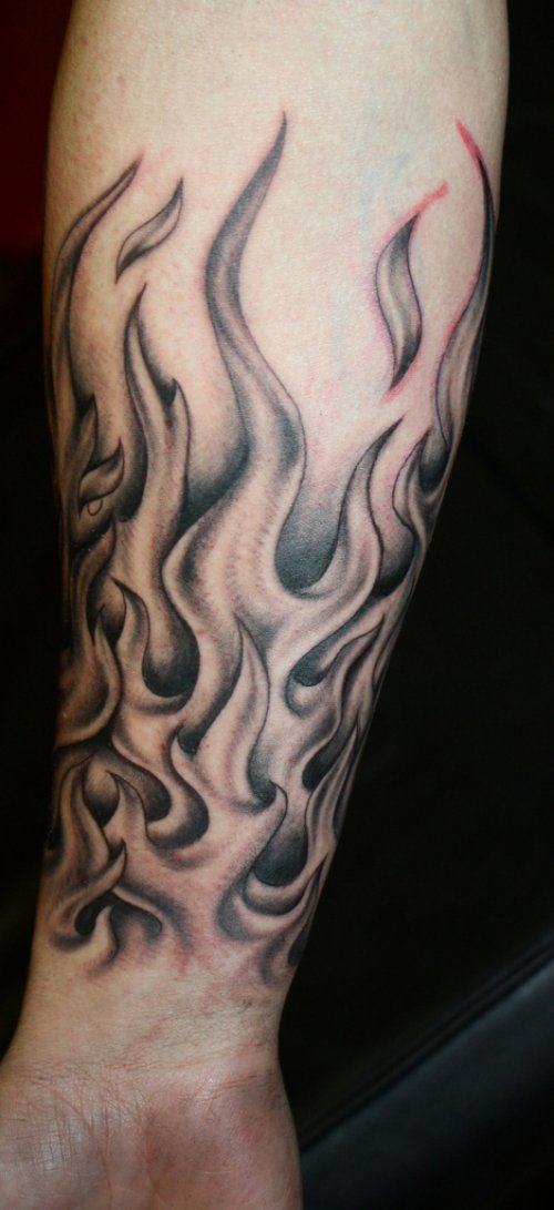 Grey Ink Fire n Flame Tattoo On Wrist
