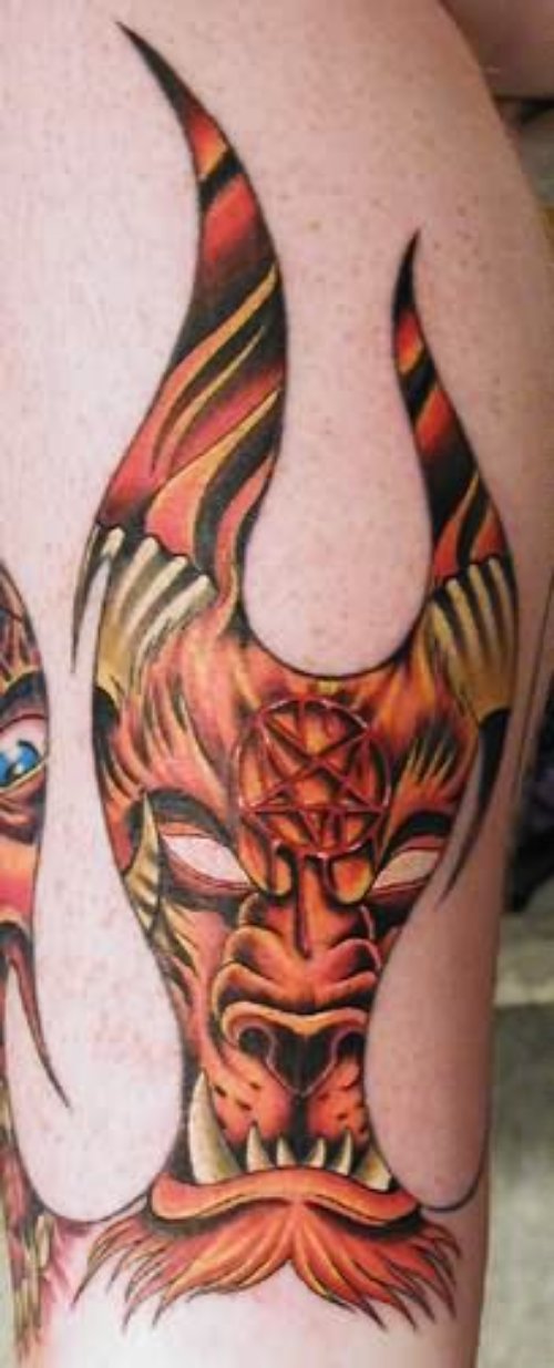 Demon Flame Tattoo On Shoulder