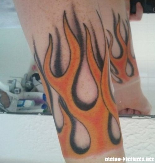 Fire And Flame Tattoos On Legs