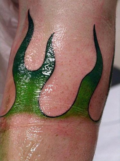 Amazing Green Ink Fire Flame Tattoo