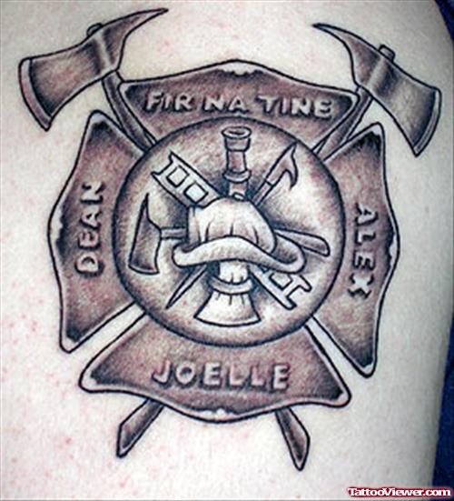 Grey Ink Firefighter Tattoo