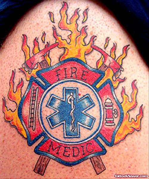 Flaming Firefighter Logo Tattoo