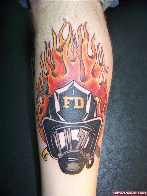 Flaming Firefighter Head Tattoo