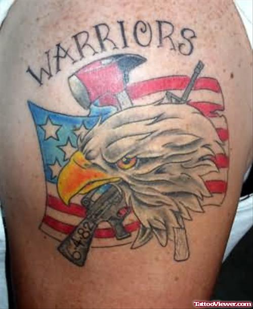 Warriors Firefighter Tattoo On Left Shoulder