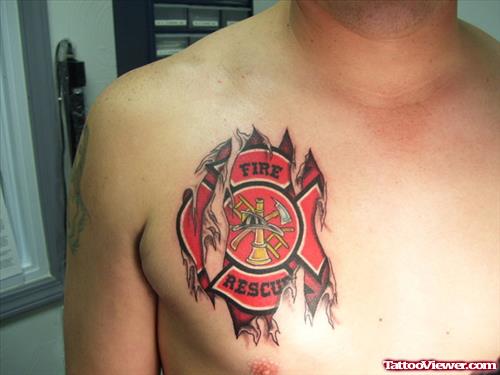 Ripped Skin Red Ink Firefighter Tattoo