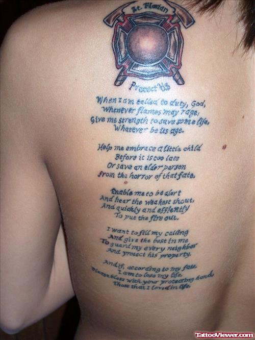 Firefighter Prayer Tattoo On Back