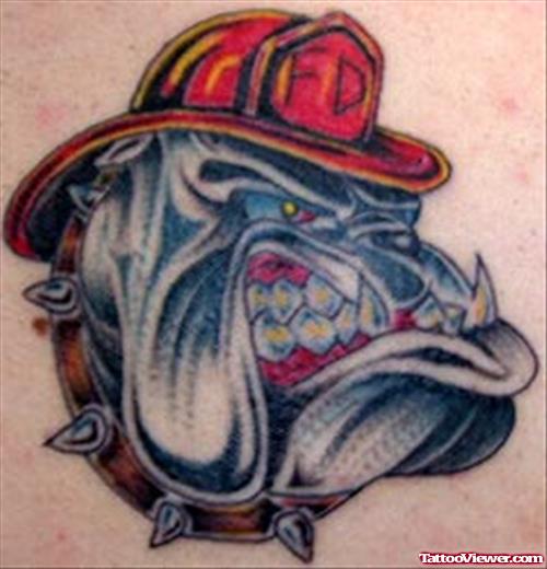 Firefighter Bull Dog Head Tattoo