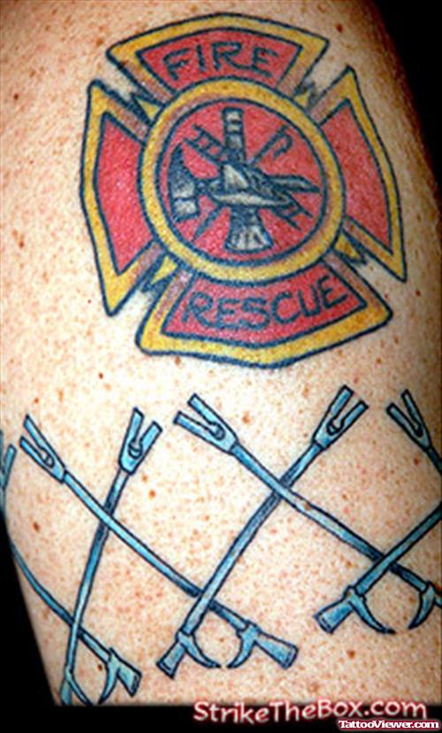 Cross And Firefighter Logo Tattoo