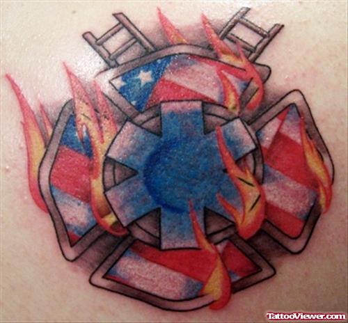Cool Flaming Firefighter Logo Tattoo