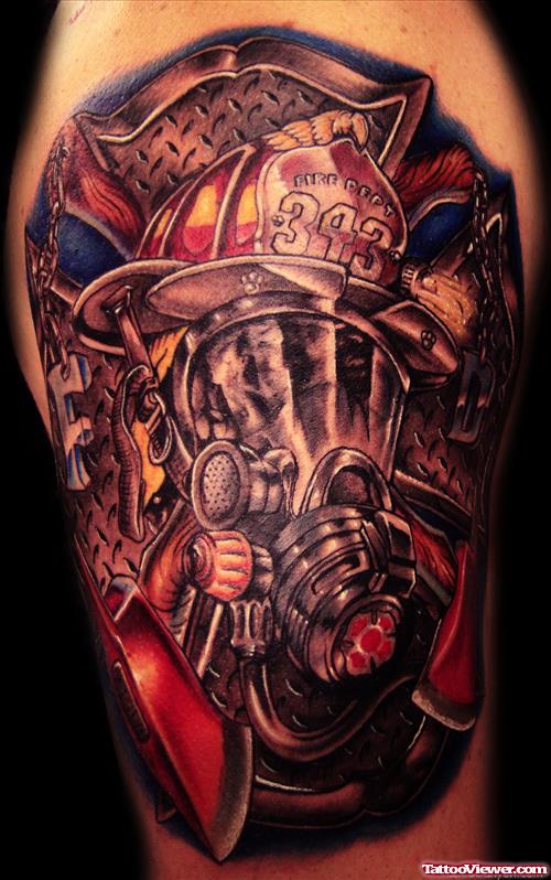 Color Firefighter Mask Tattoo