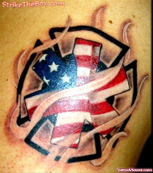 Us Flag Cross Firehighter Tattoo