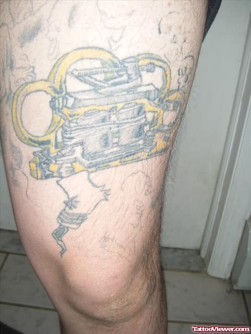 Firefighter Tattoo On Left Thigh