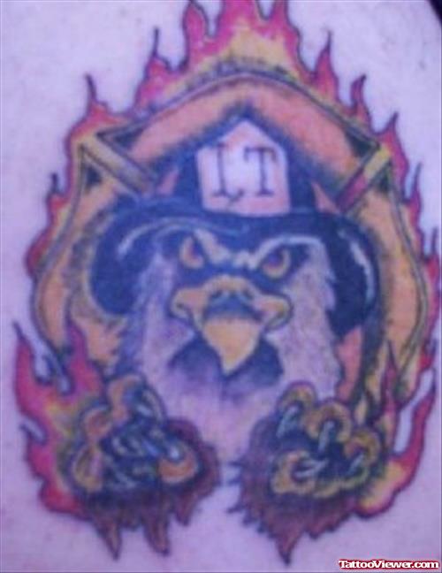 Colored Flaming Firehighter Tattoo