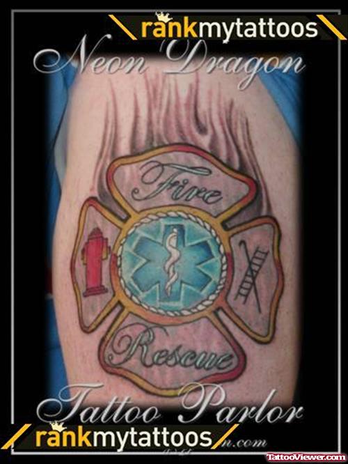 Beautiful Flaming Colored Firefighter Tattoo