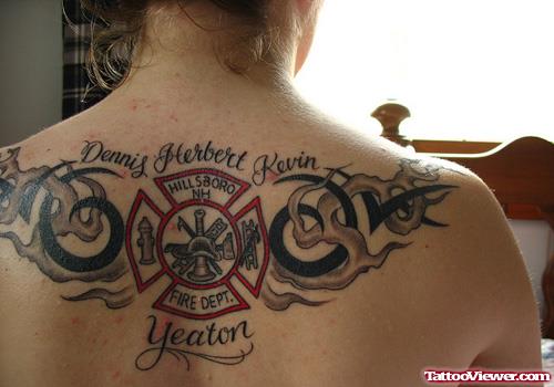 Attractive Firefighter Tattoo On Upperback