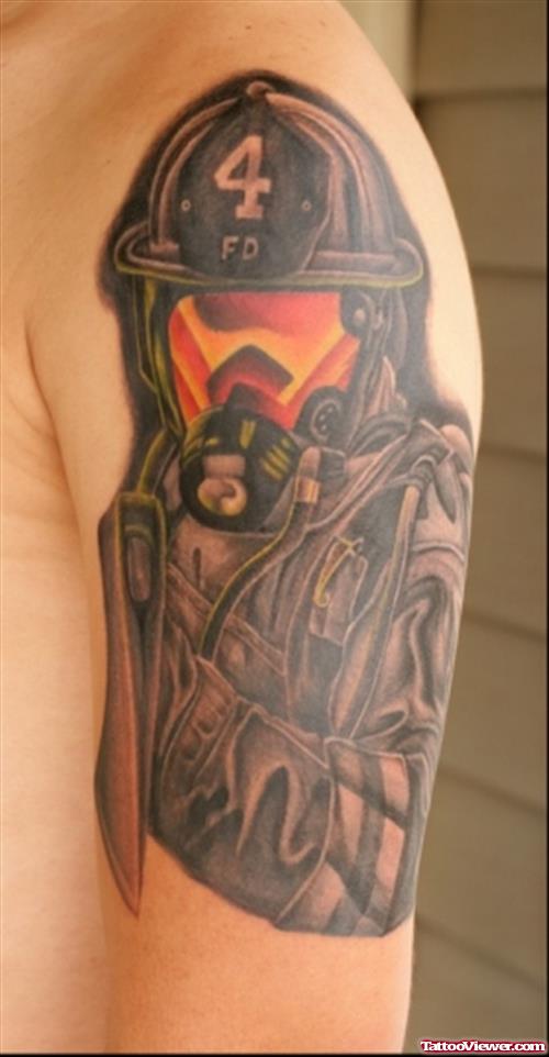 Latest Firefighter Tattoo On Half Sleeve