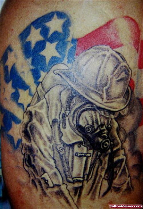 Us Flag And Firefighter Tattoo