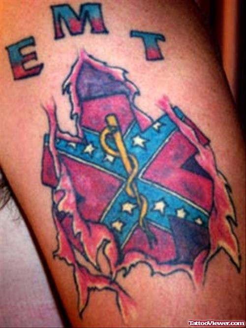 Ripped Skin Firehighter Tattoo On Bicep