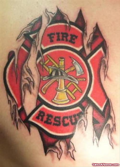 Ripped Skin Firefighter Logo Tattoo