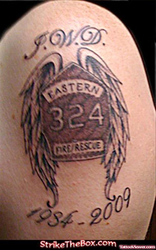 Memorable Firefighter Tattoo On Shoulder