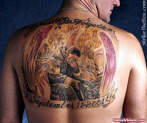 Man Back Body Firehighter Tattoo