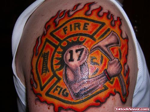 Good Firefighter Tattoo On Right SHoulder