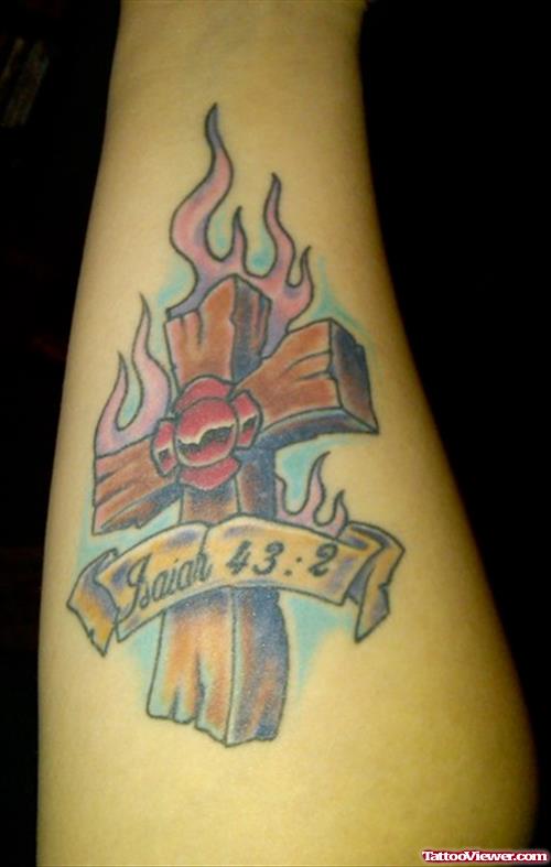 Flaming Cross Firefighter Tattoo