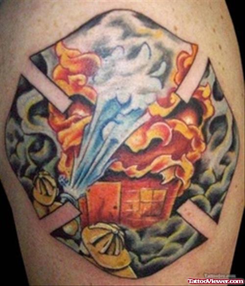 Firefighter Tattoo On Leg
