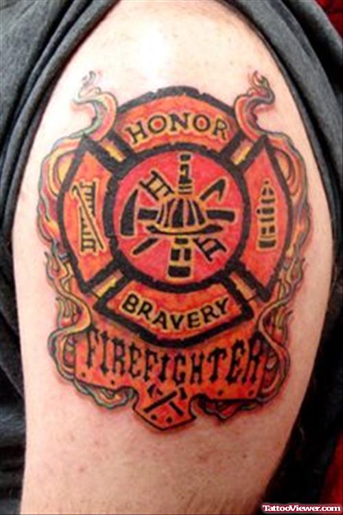 Fine Left Shoulder Firefighter Tattoo